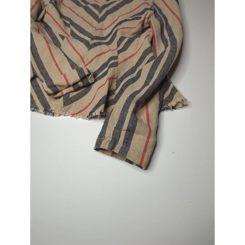 Free People Rumble Striped Linen Peplum Blazer Boho Jacket Frayed Hem Sz 8